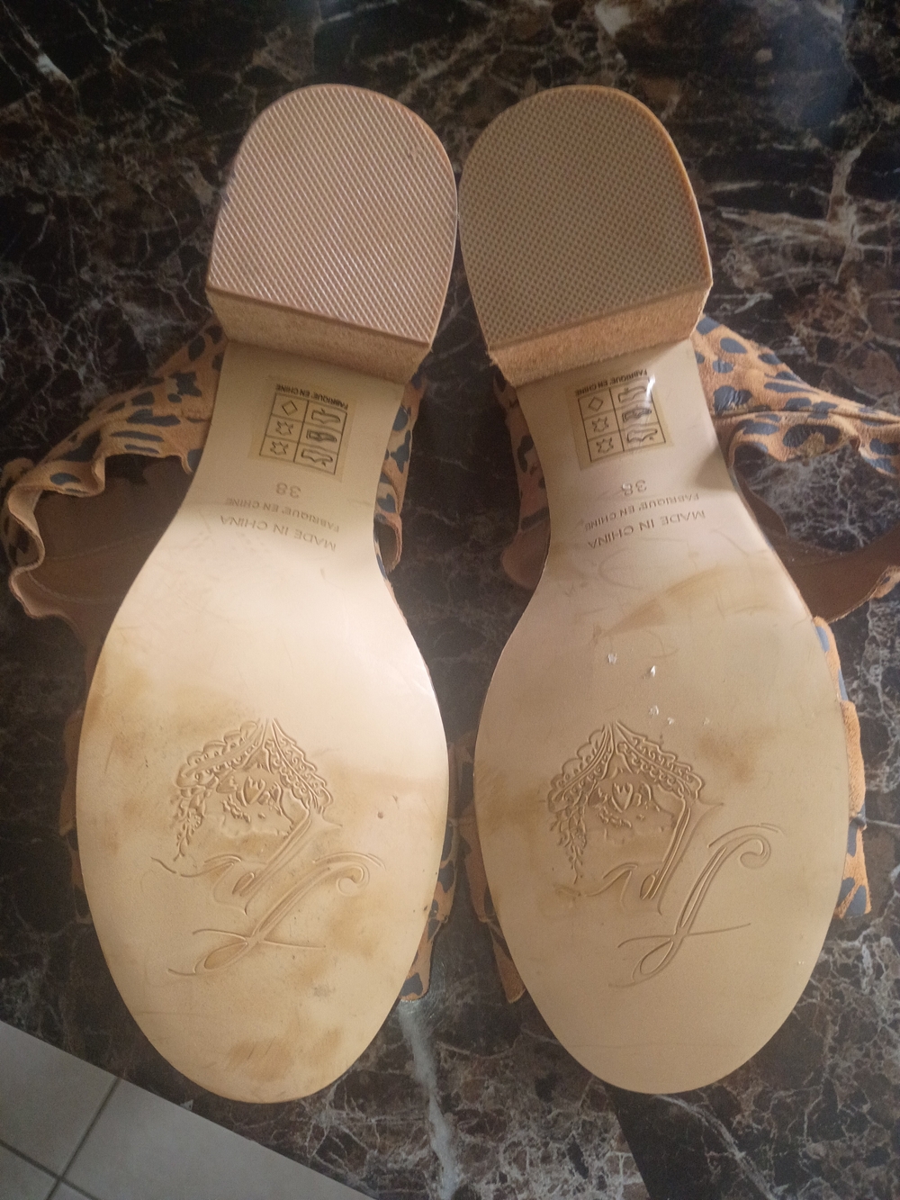 Free People Leopard Ruffle Slide Sandals - Tan & Black - Picture 3 of 7